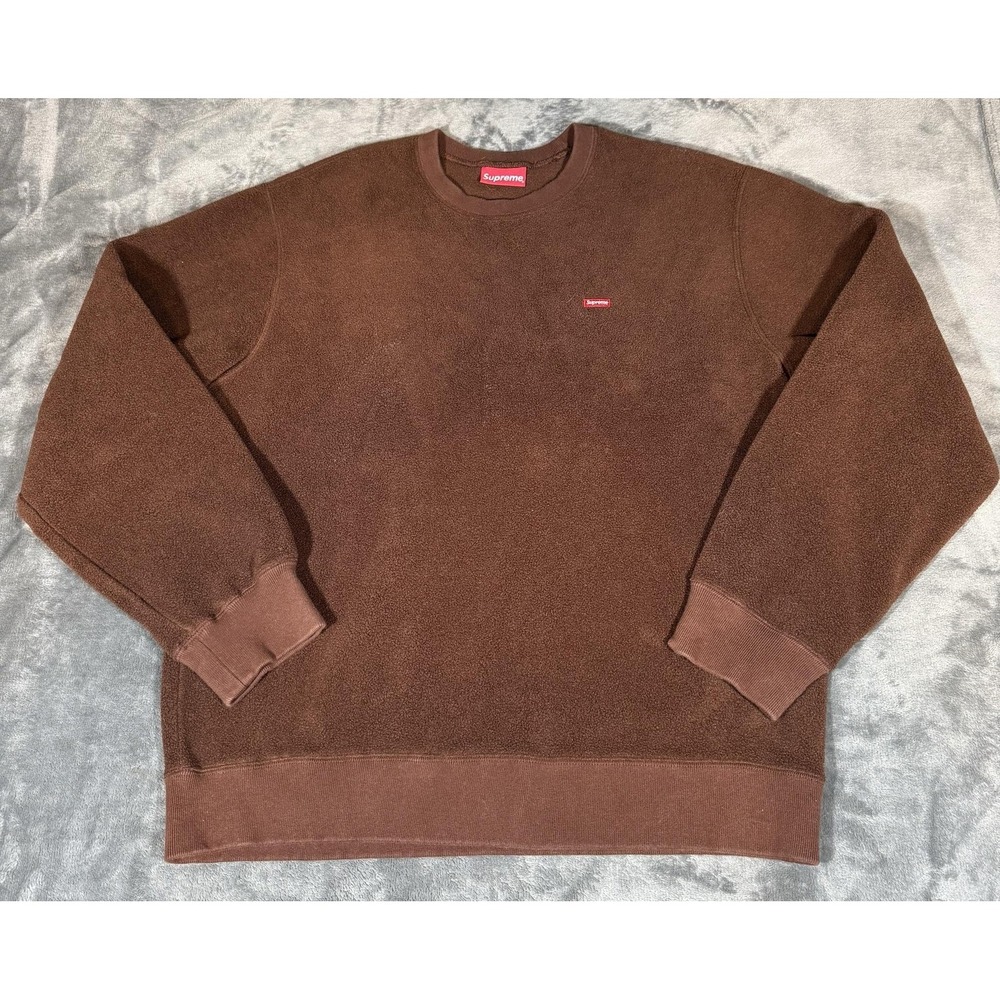 Supreme Sweatshirt Mens Large Brown Polartec Fleece Crewneck Pullover Box Logo